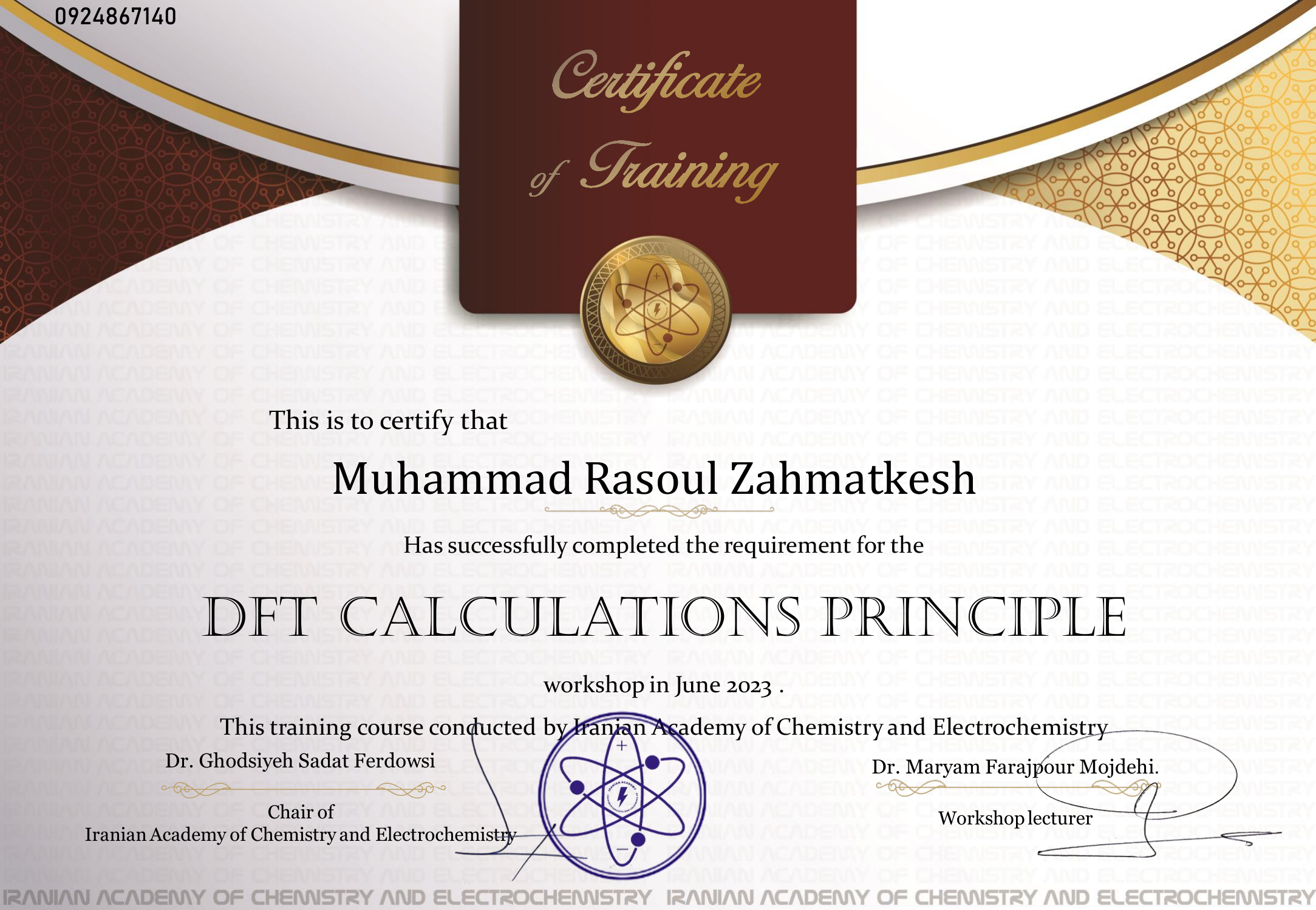 Certificate DFT Calculations Principle